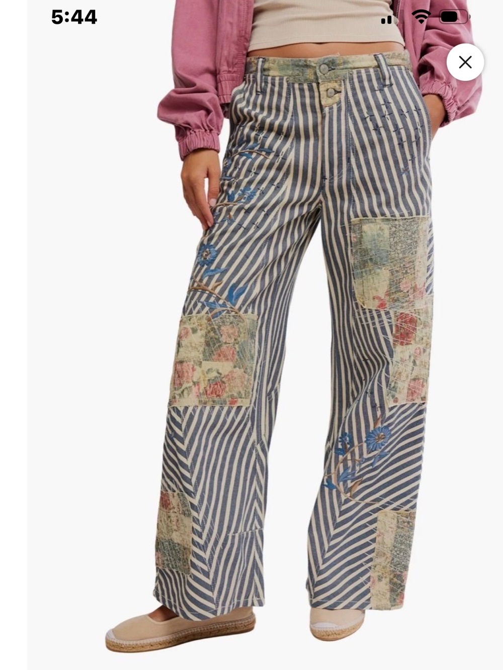 Free People Runyon High Waist Patch Detail Stripe Cotton Pants Size 4
